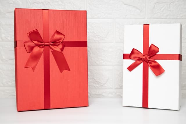 Red & White Ribbon Gift Boxes, Set of 2